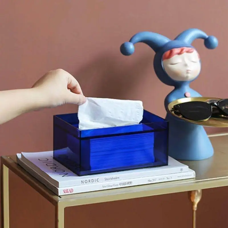Simple And Creative Acrylic Colorful Tissue Box Office Household Tea Table Light And Luxury Paper Extraction Transparent Storage 5