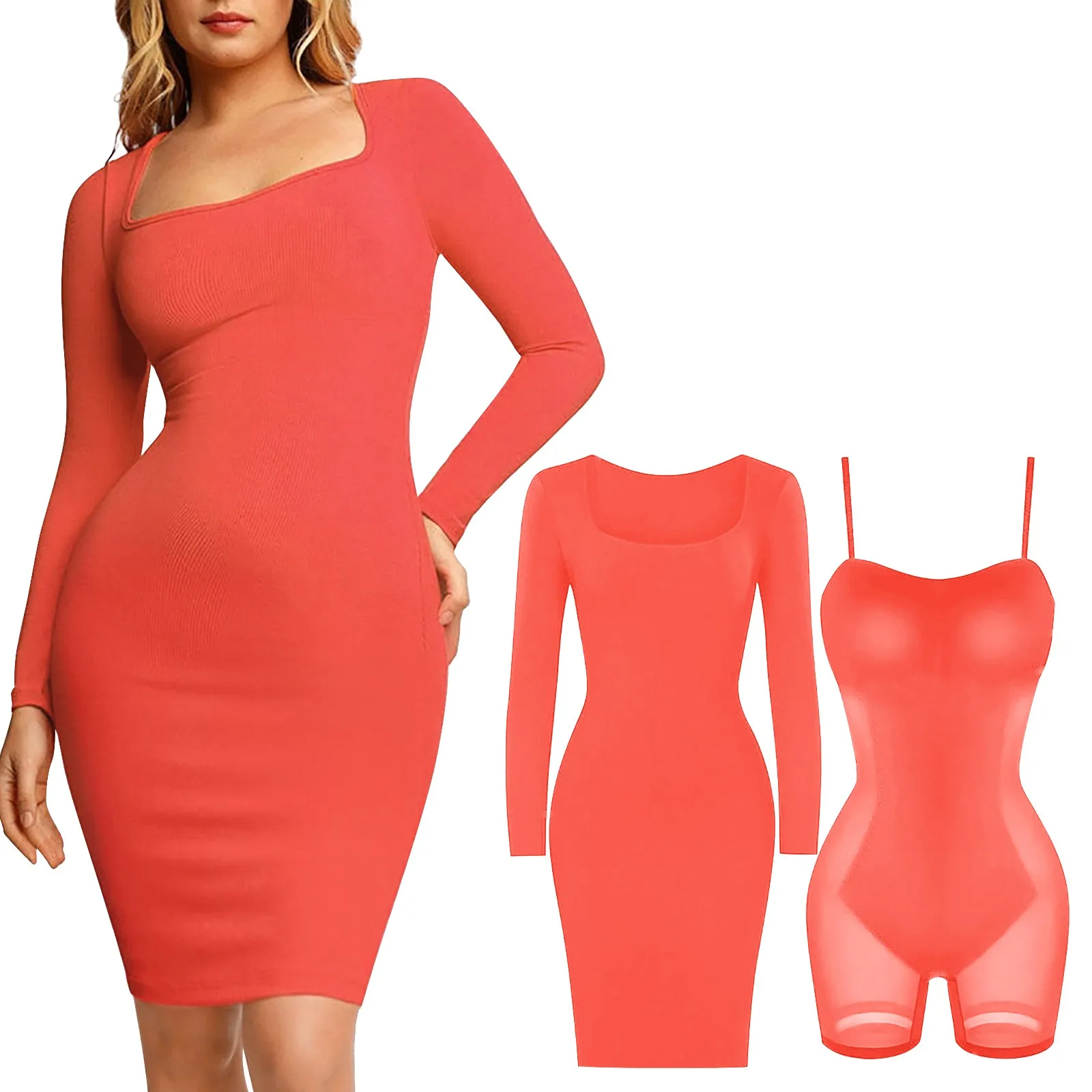 

Женское платье для коррекции фигуры, костюм с вставками для груди, нижнее белье для коррекции фигуры, однотонное женское платье с длинным рукавом