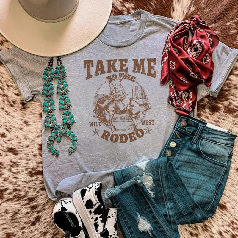 Western Cowgirl T-Shirt For Women - Retro Vintage Cow Skull Graphic Tee, Country Music Rodeo Casual Top - View #8