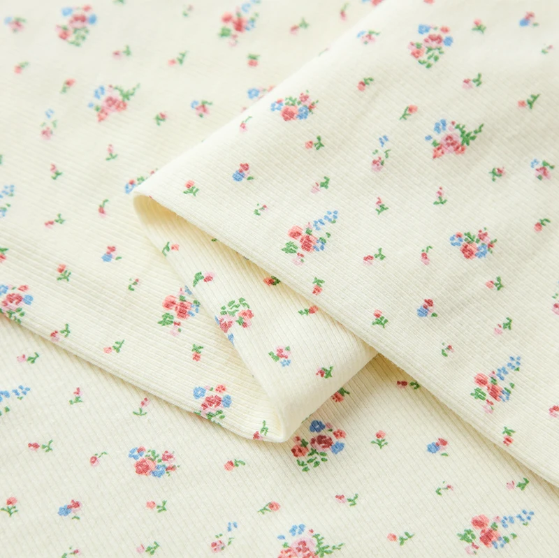 Cotton Ribbed Fabric Small Floral Printing Pit Strip Pure Cotton Bottoming Shirt Lounge Wear Children's Clothing Baby Fabric