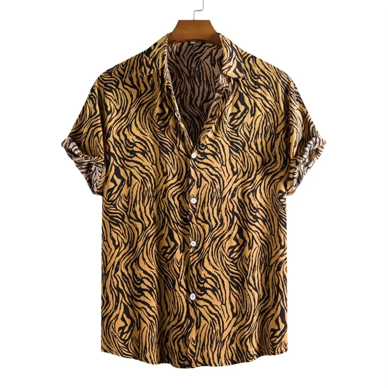 3D Printed Leopard Shirt For Men Casual Fashion Summer Short Sleeves Hawaiian Beach Shirts Personality Lapel Aloha Button Blouse 3