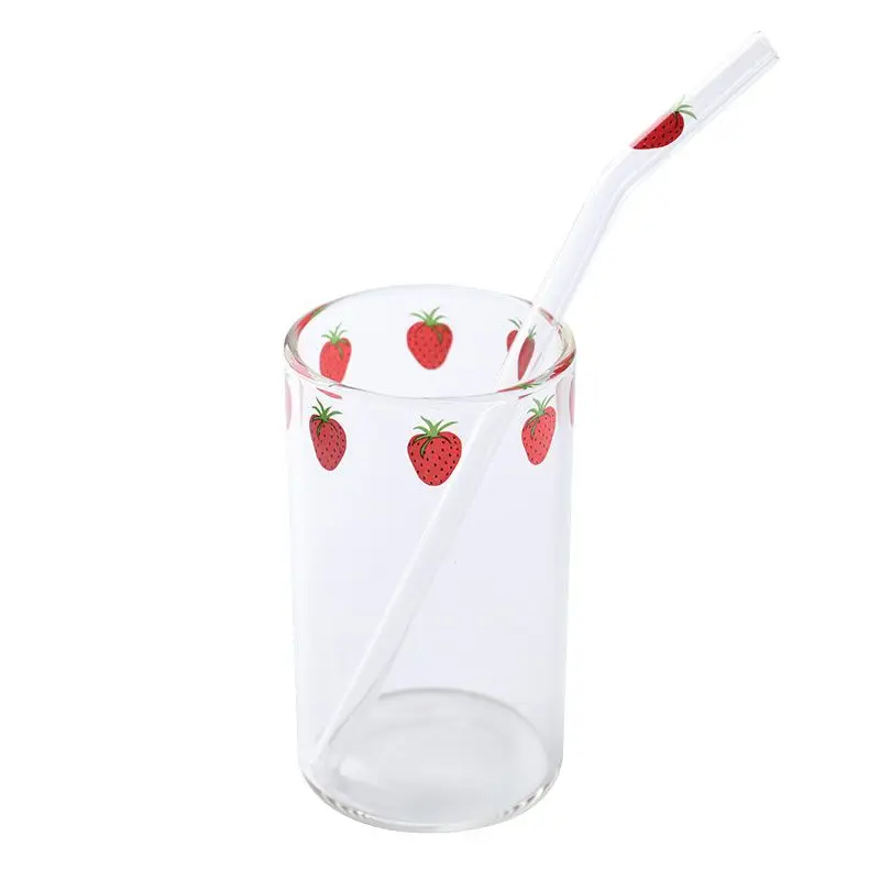 Coffee Glass Cup Heat Resistant Coffee Glass Cup Glass Tumbler Glass Straw Cup Glass Cup Ins Nana Strawberry Glasses Heat Resistant Coffee Milk Water Cups With Straws Clear Cute Juice Smoothie Cold Drinks Straw Cup