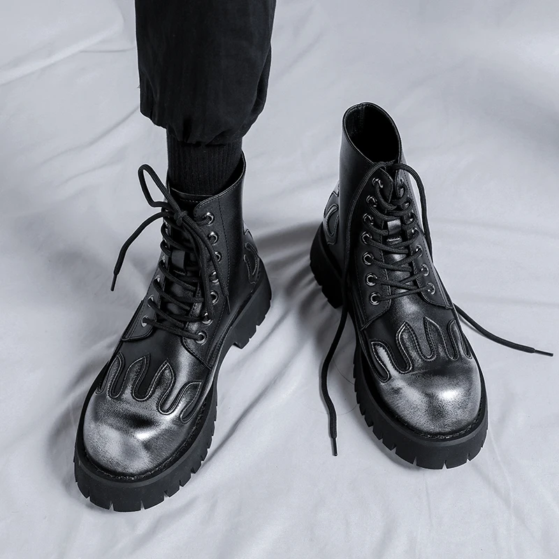 

Fashion Trends Lace-Up Ankle Boots Men Comfortable Motorcycle Work Boots Mesn Soft Leather Wearable Working Outdoor Mens Boots