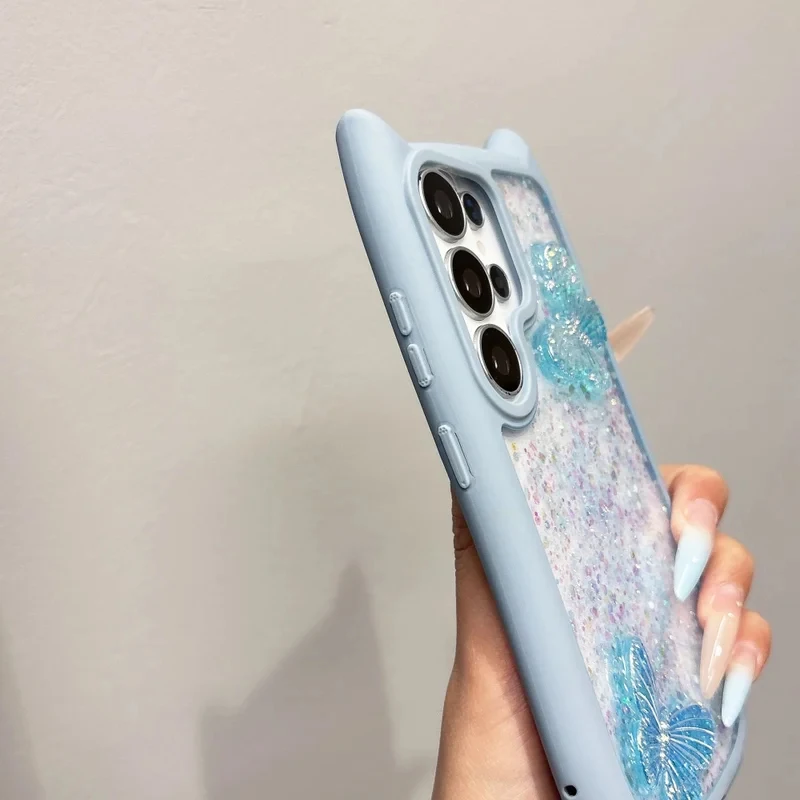 Cat Ear Butterfly Glitter Clear Shockproof Soft TPU Phone Case