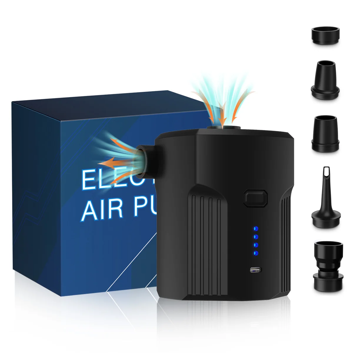 Açık Hava Kampı için 5 Nozullu Şişme Ürünler için Taşınabilir Elektrikli Hava Pompası, Hava Yatakları, Tekneler, Yastık, Kanepe, Havuz Şamandıraları