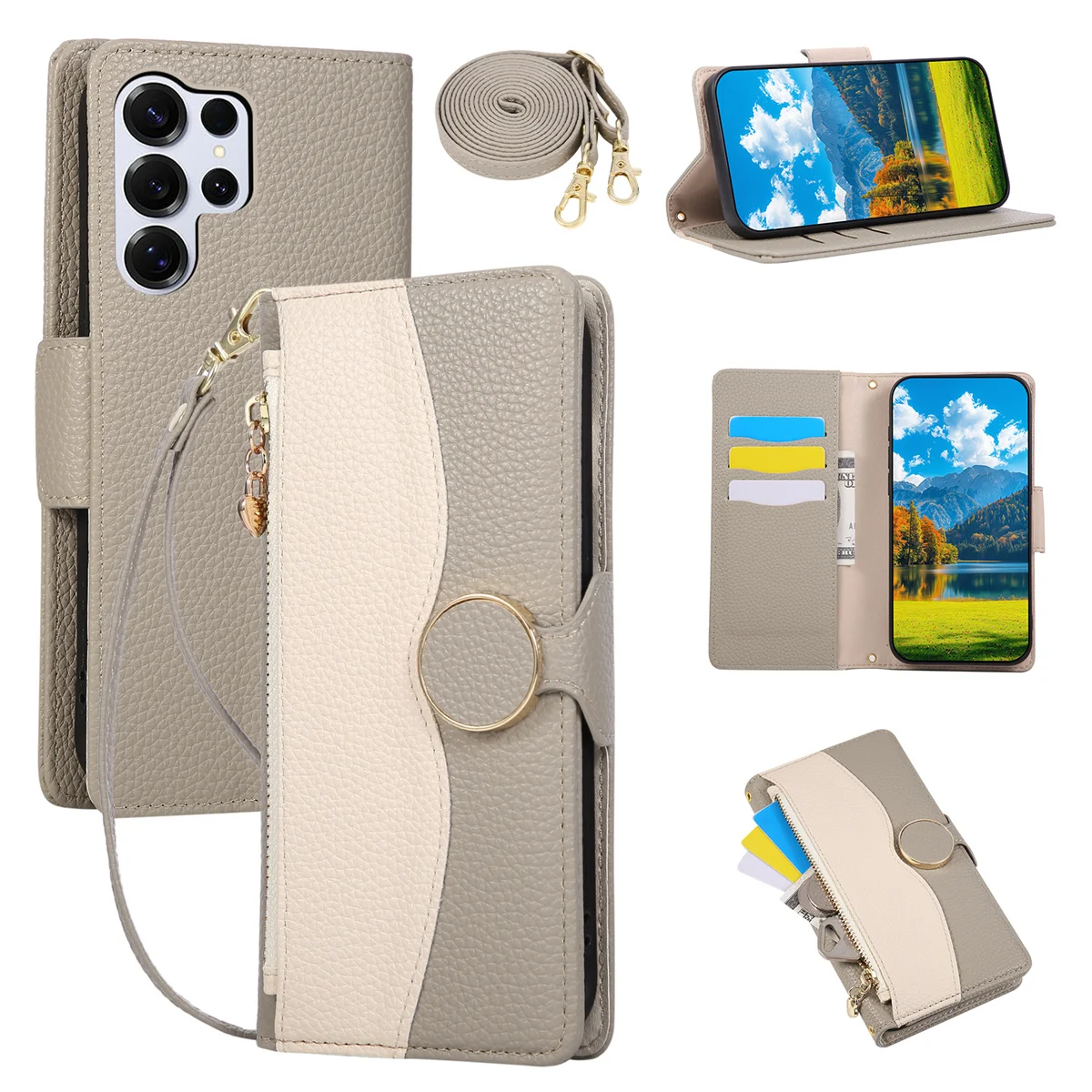Leather Crossbody Wallet Phone Case with Wrist Strap and Card Holder