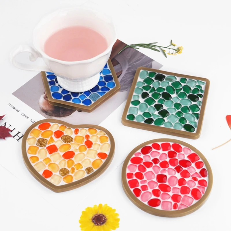8 Pcs Silicone Resin Molds Set - Coaster Shapes (Heart, Round, Square, Rectangle, Oval) For DIY Crafts