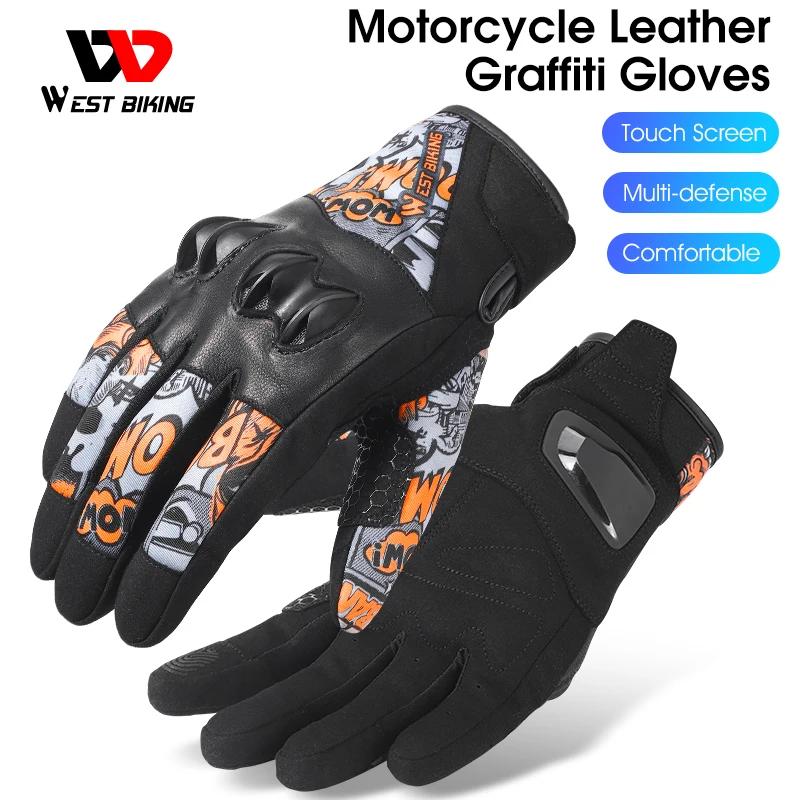 

WEST BIKING Motorcycle Gloves Touch Screen MTB Leather Full Finger Glove Breathable Cycling Mittens Anti Shock Bicycle Equipment