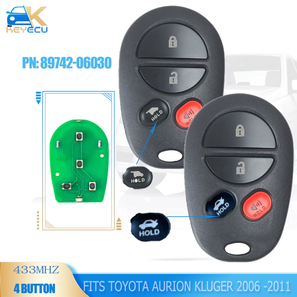 KEYECU PN: 89742-06030 Remote Key 433MHz Fob Keyless for Toyota Aurion Kluger 2006 2007 2008 2009 2010 2011