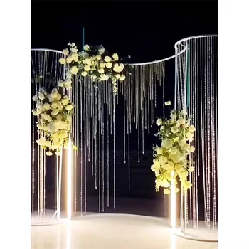 S Shape Wedding Arch Gold Curve Backdrop Stand with acrylic Curtain Hanging