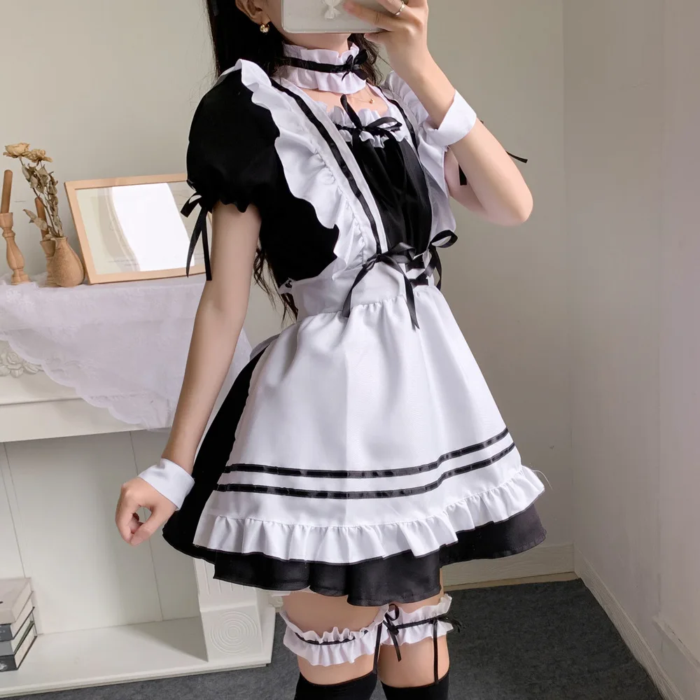 S-5XL černá  lolita šaty roztomilá dívčí ženy půvabný sexy služebná obleček cosplais kostým uniforma oblečení