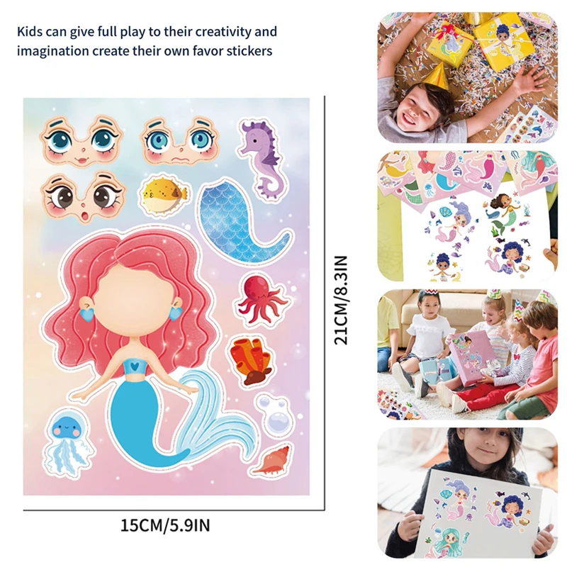 Cartoon Mermaid Puzzle DIY Make a Face Stickers Kids Mermaid Birthday Party Decoration Gift Game DIY Assemble Decal Jigsaw Toys