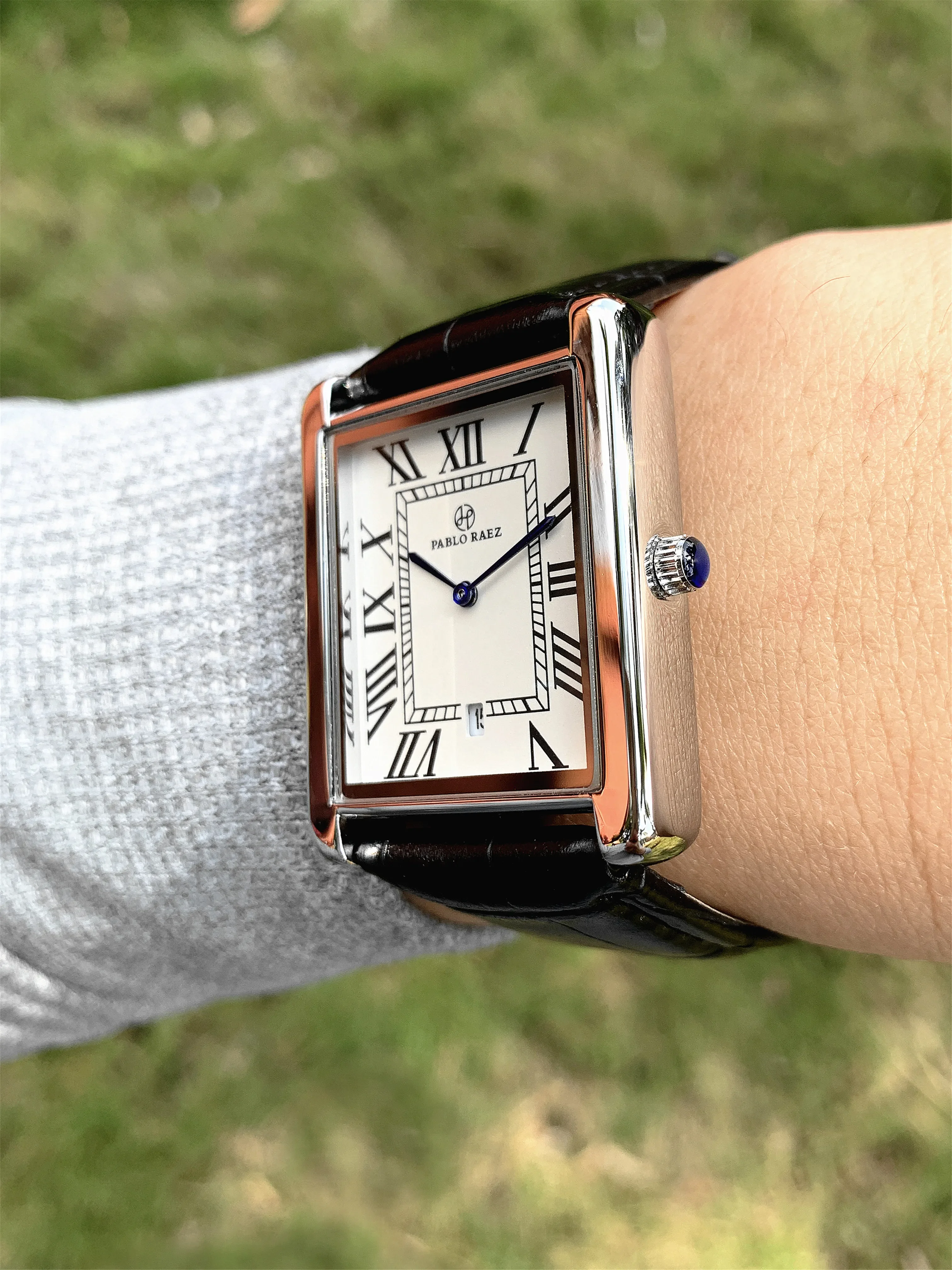 Casual Watches PABLO RAEZ Rectangle Casual Man Watch Blue Hands Date Black Leather Steel Women Wristwatches