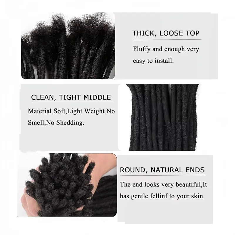 0.2/0.4/0.6/0.8cm Thickness Natural Black Loc Extensions Permanent Human Hair Handmade Dreadlock Extensions For Men Women 2