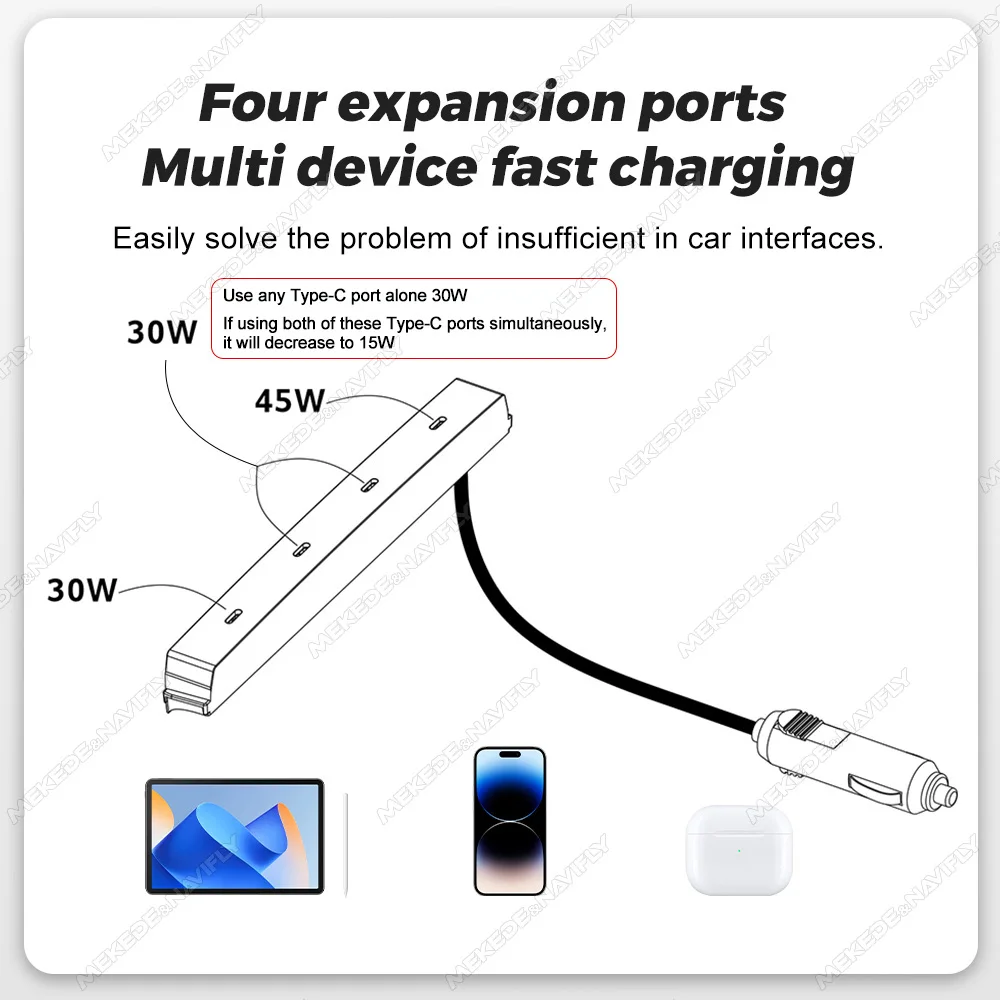 For New Tesla Model 3 Model Y 2024-2025 Armrest box expansion dock 45W Central Control 4-port Fast Charging TPYE-C HUB