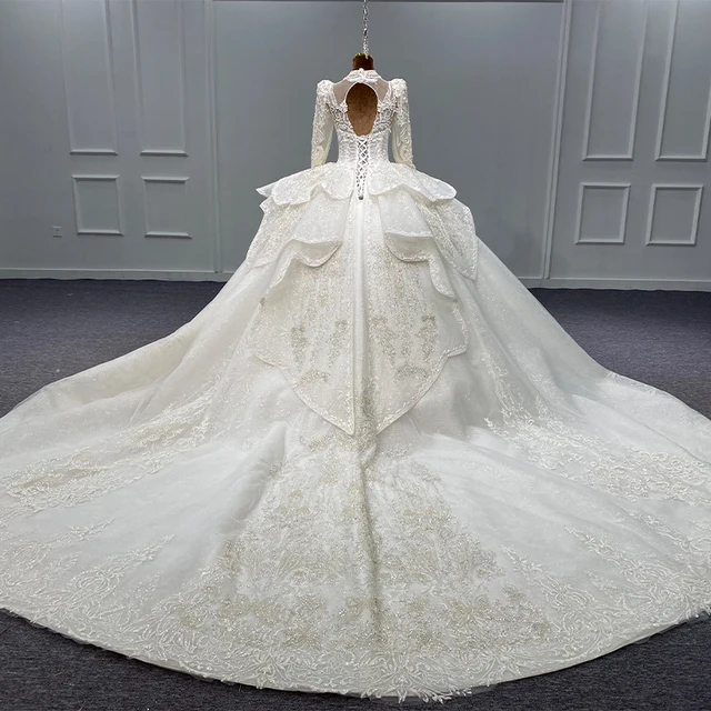 Jancember Ball Gown O-Neck Full Sleeves Beading Wedding Dress Backless Ruffles Luxury Wedding Gown Vestido De Novia MN183 2