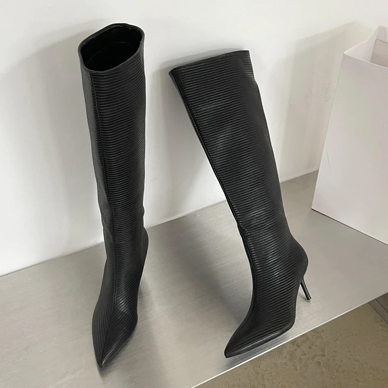Women Knee Boots Eilyken Design Pointed Toe Women Knee-High Boots Designer Party Dress Street Long Booties Thin Low Heels Shoes
