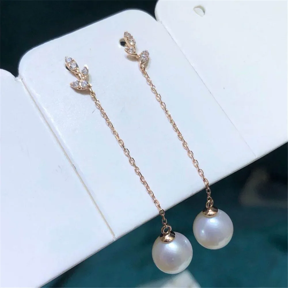 

DIY Pearl Accessories G18K Gold Jewelry Pearl Earstuds Empty Support Fashion Earline Women's Fit 7-11mm Round Beads G284