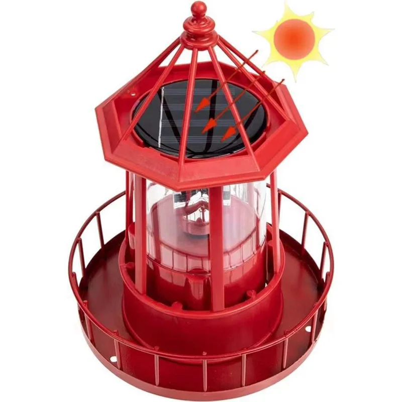BOFOP LED Solar Powered Lighthouse, 360 Degree Rotating Lamp Courtyard ...