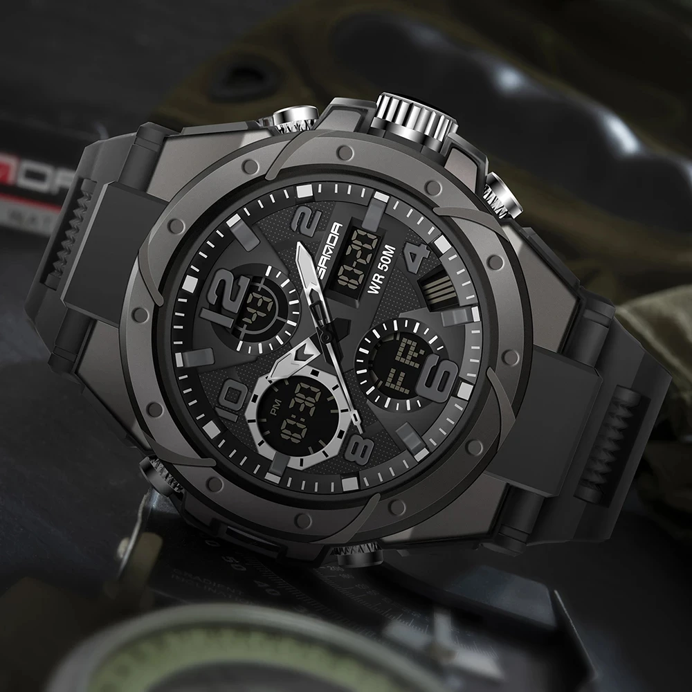 2023 Top Sanda 6008 Waterproof Quartz Watch Men Brand Luxury Men's Watches Sports Wristwatch Shock Clock Man Relogio Masculino