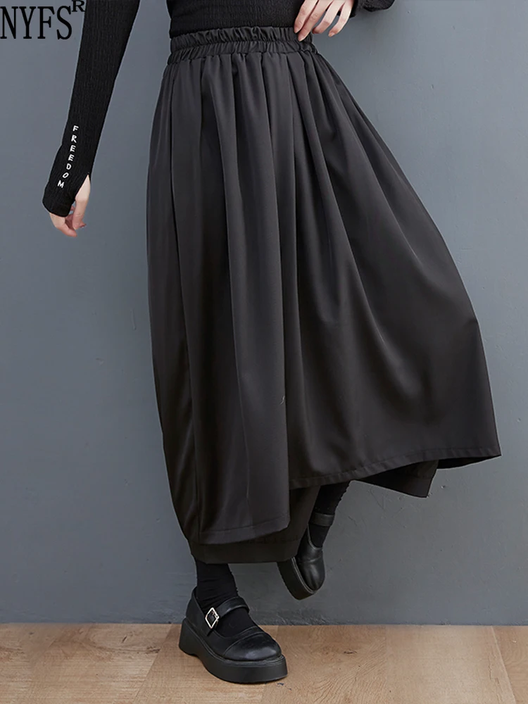 

2022 Spring Autumn New Women Harem Pants Black Elastic Waist Wide Leg Pants Loose Plus Size Trousers