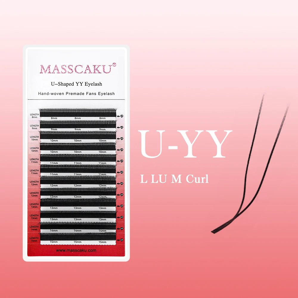 MASSCAKU U-Shaped L/LU/M Curl 3D-5D U Eyelash Extensions Soft Matte Black Natural Look Individual Lashes Bunches for Makeup Tool