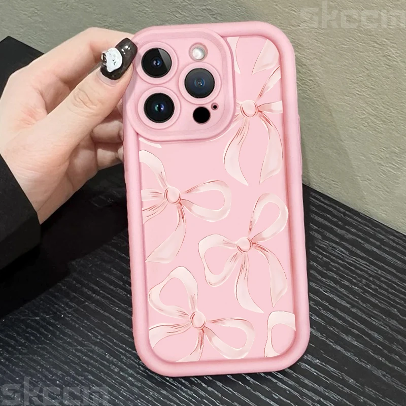 Chic Light Pink Bow Silicone Phone Case - Anti-Drop Soft Cover