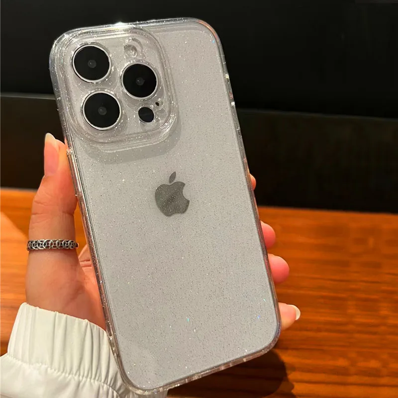 Sparkling Glitter Clear Case with Lens Protection - Shockproof Transparent Soft Cover