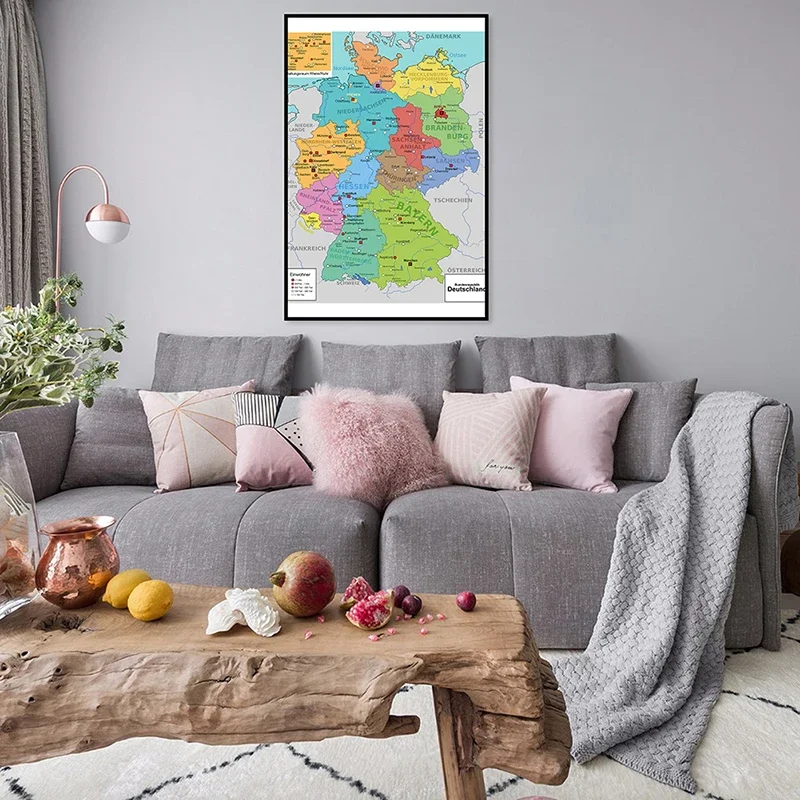 60*90cm Administrative Map of Germany Wall Decorative Map In German Non-woven Canvas Painting Living Room Home Decoration