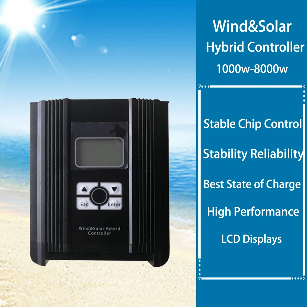 Regolatore Di Carica Ibrido Mppt 1000W-8000W 12V-230V Wind Solar 24V/48V Carico Di Scarico Automatico Inserito Con Display Lcd Per Uso Domestico
