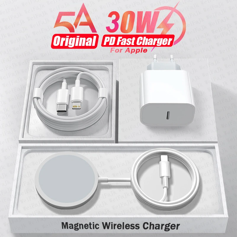 

For Apple Magsafe Wireless Charger For iPhone 15 14 13 12 11 Pro Max SE Mini X XS XR 8 Plus Fast Charging Type C Lightning Cable
