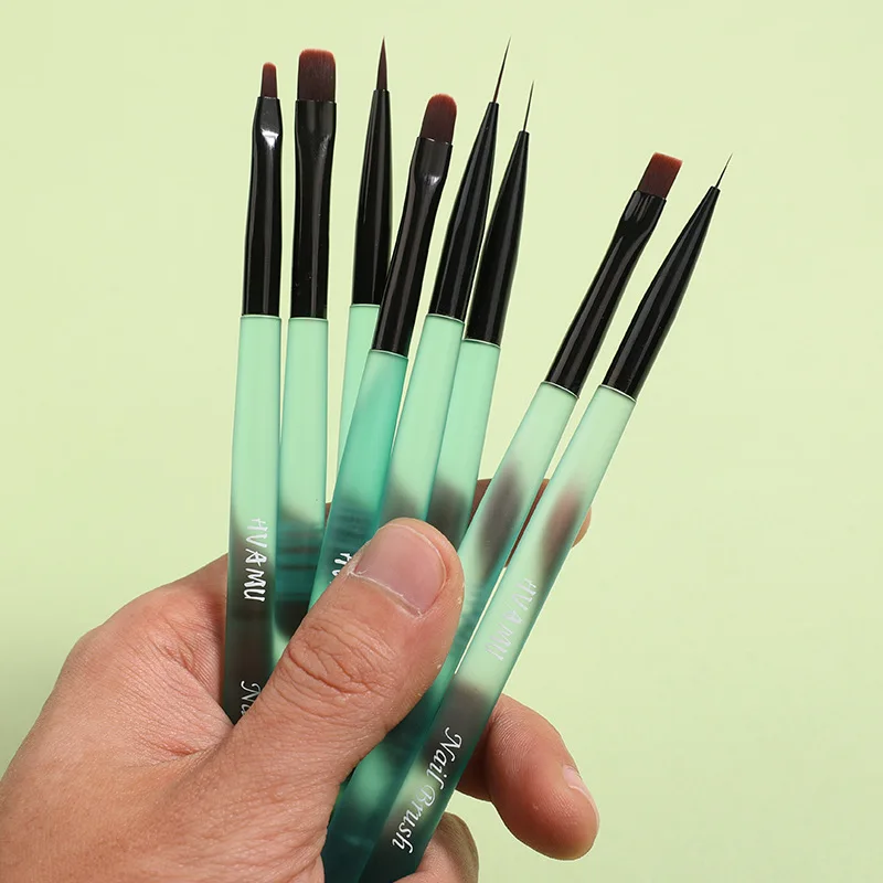 1PCS Green Nail Art Brush Painting Drawing Pen Acrylic Gel UV Extension Brush Nail Stripes Lines Liner DIY Manicure Tools 2
