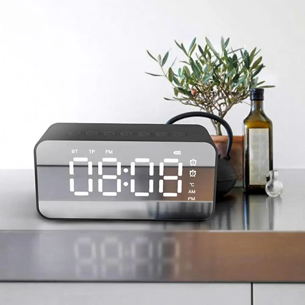 Q6 Bluetooth-compatible 5.0 Wireless Rechargeable Stereo Speaker Radio Alarm Clock Mirror ????????? ??????????? despertador