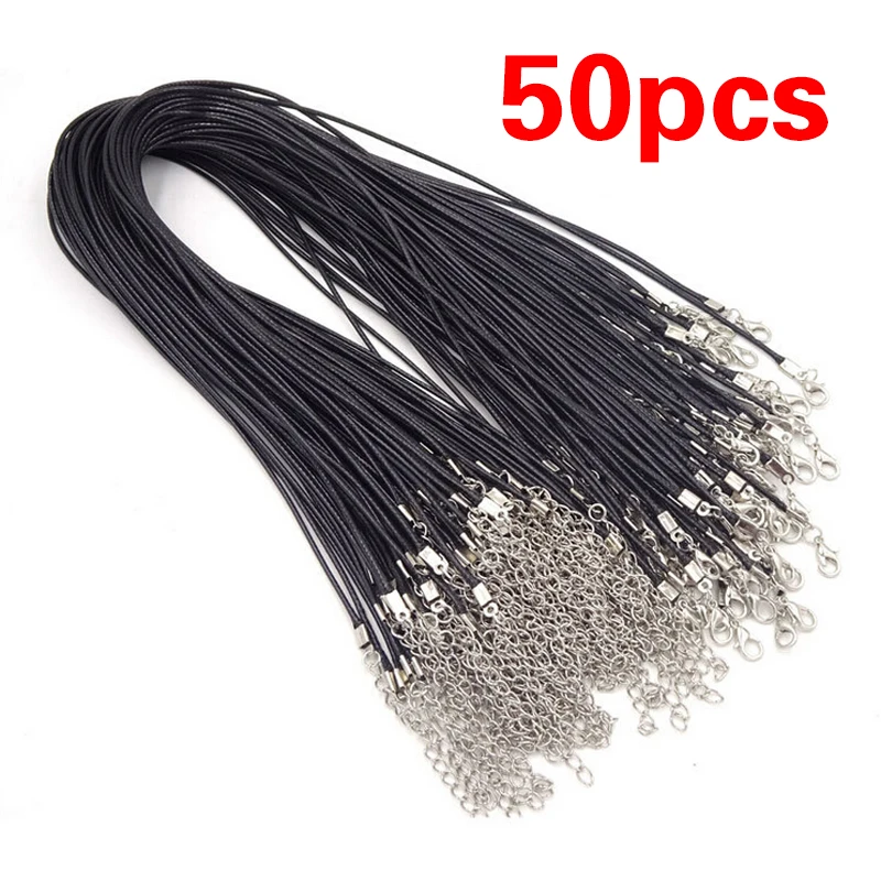 Rope Necklace Waxed Cord Leather Cord 1/5/10/20/50Pcs Waxed Cord Leather Rope Necklace Rope DIY Handmade Lobster Clasp String Cord Chains Jewelry Making Supplies