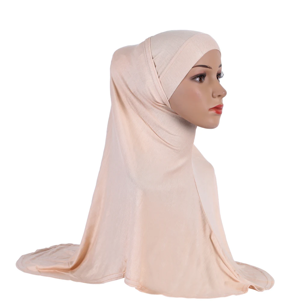 H037 Plain Modal Two pieces pray hijab outside hijabi with underscarf muslim scarf islamic headscarf hat armia pull on headwrap 3