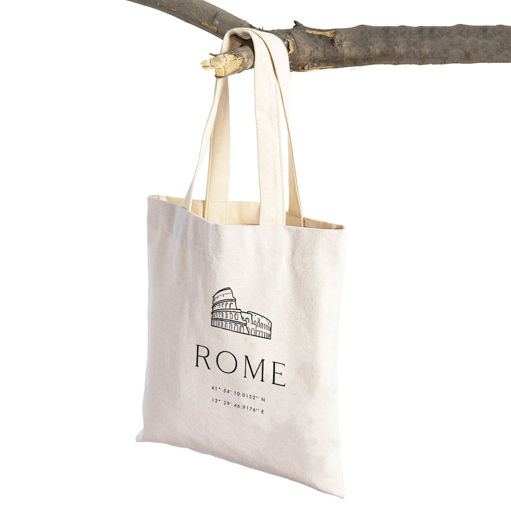 

London Rome New York City Landmark Building Women Shopping Bag Double Print Casual Children Handbag Tote Lady Shopper Bags