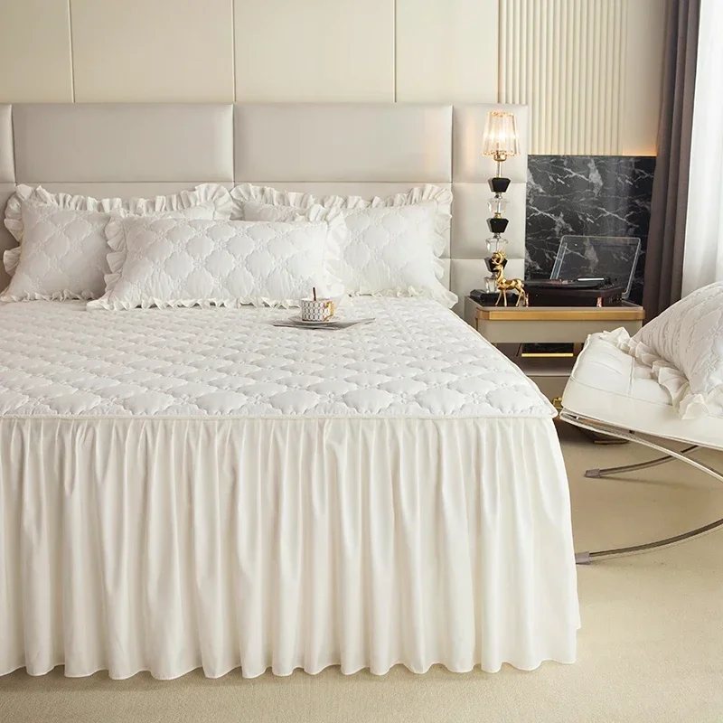 Description Picture 6 of itemThickened Bed Skirt Solid Color Bed Cover Quilted Mattress Protector покрывало Skin-friendly Bedspread (No Pillowcase)