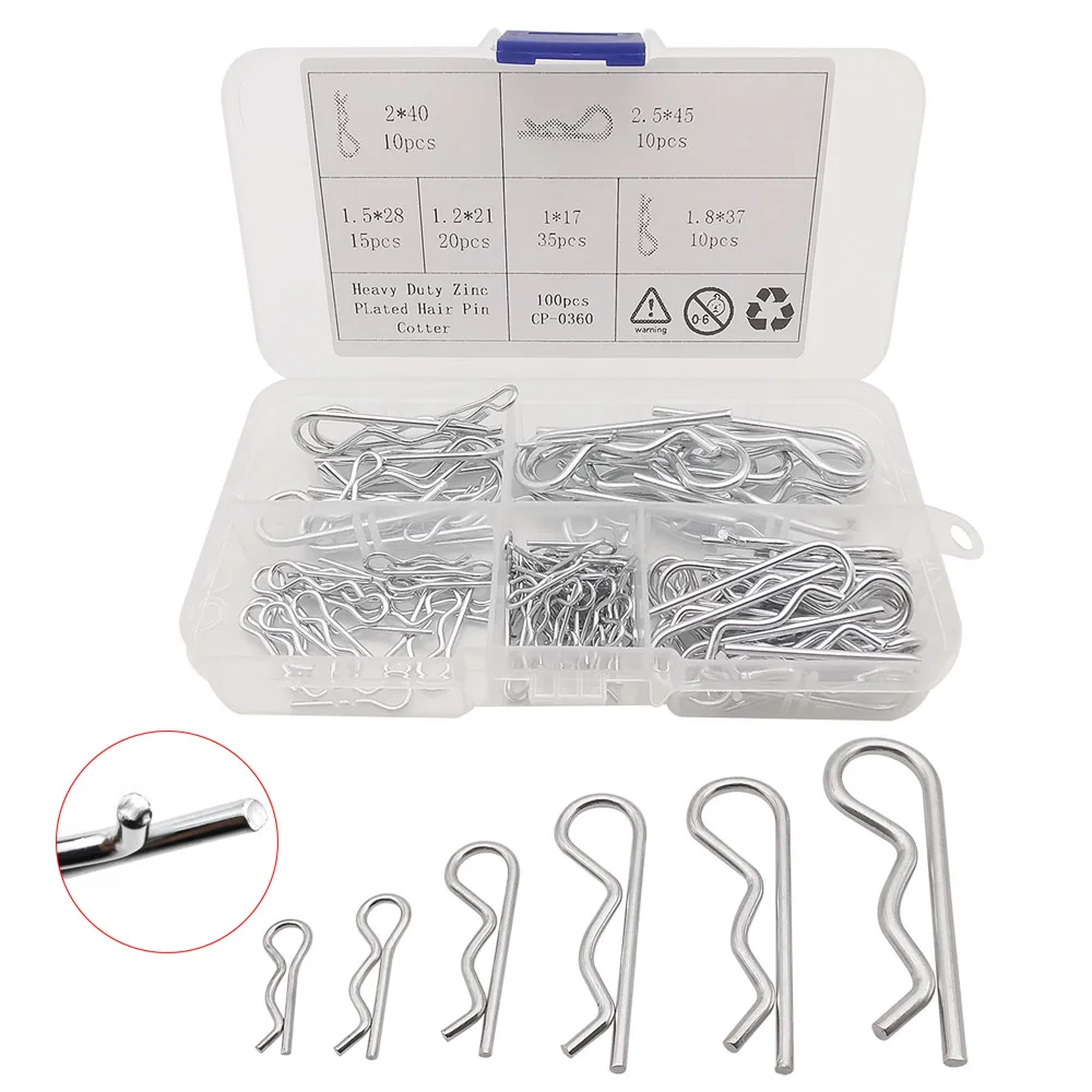 100PCS Industrial Mechanical Hitch Hair R Cotter Pin Clip Tractor Assortment Kit 