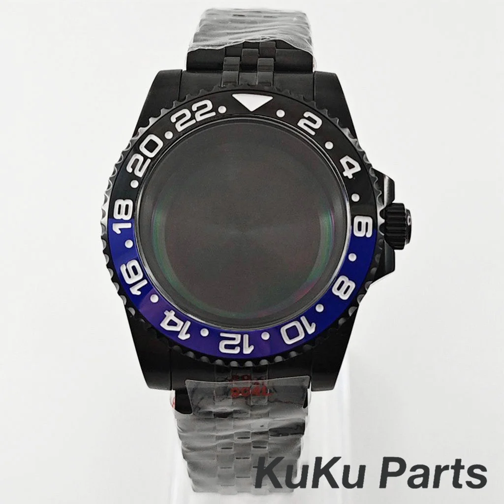 Black Purple GMT Bezel Watch Case with PVD Black Jubilee Bracelet and Sapphire Crystal