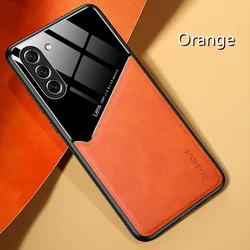 Premium TPU Leather Magnetic Car Holder Phone Case, Enhanced Protection and Style for Galaxy S20 FE (Orange)