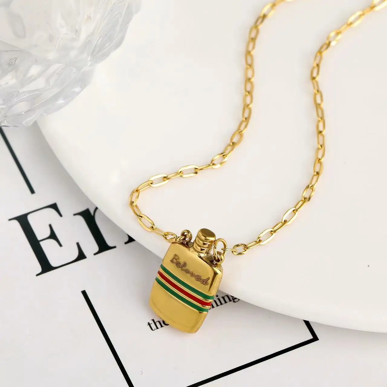 

Women's Necklace Gold Stainless Steel Necklace Waterproof Faux Fade Simple Water Bottle Pendant Girls Neck Chain