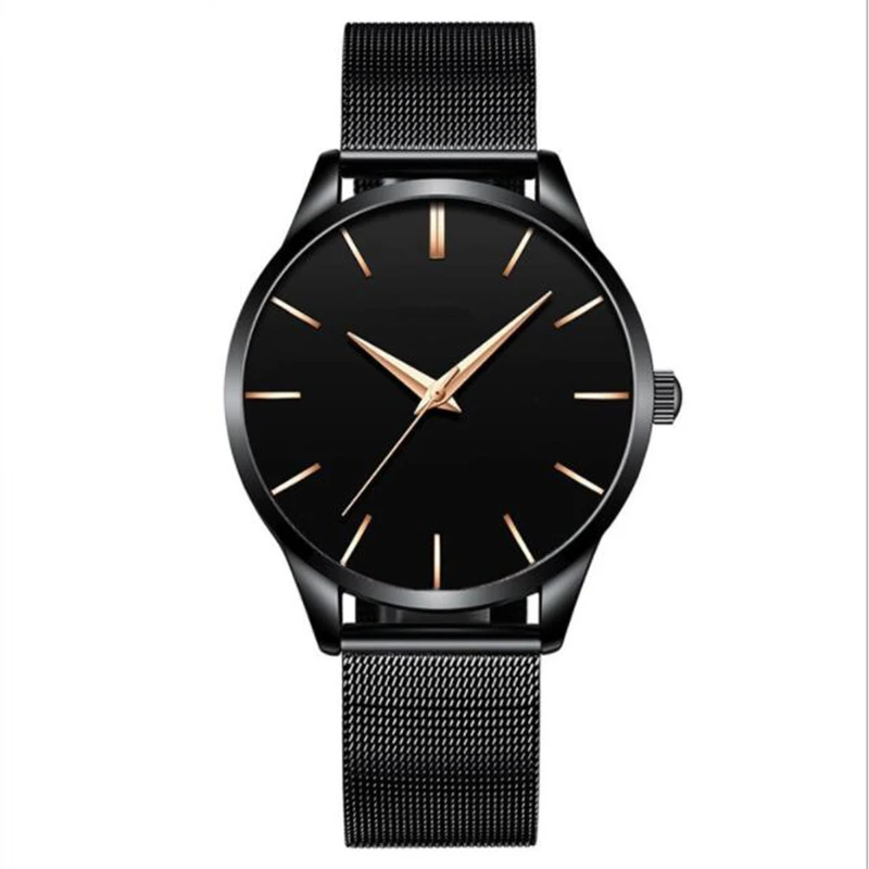 2022 Men's Fashion Ultra-thin Watch Casual Simple Men's Business Stainless Steel Mesh Band Quartz Watch