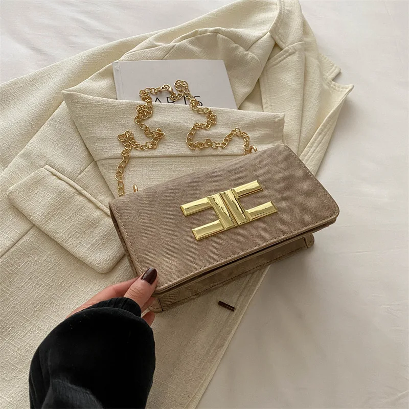 Bolso de hombro coreano para mujer, bolso de terciopelo plano con cadena a la moda para niñas, bolso cruzado sencillo de color sólido para adolescentes, bolso de coche Sti
