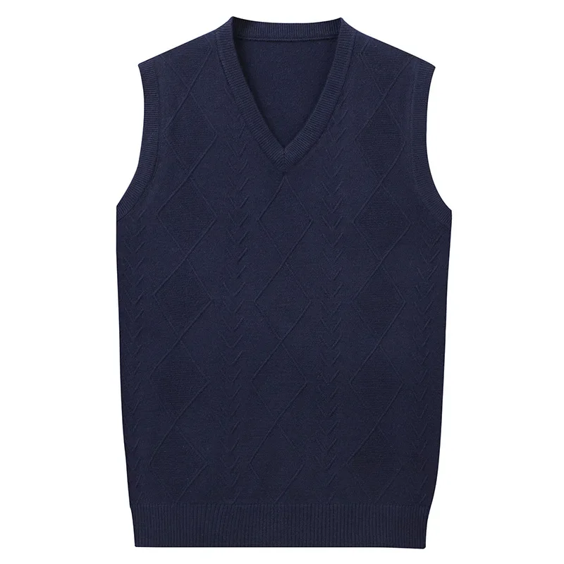 Description Picture 6 of item2024 New Autumn Men's Woolen Vest Knitted Clothing  Casual Sleeveless Slim Loose Business Vest V-neck Sweater Plus Size 3XL