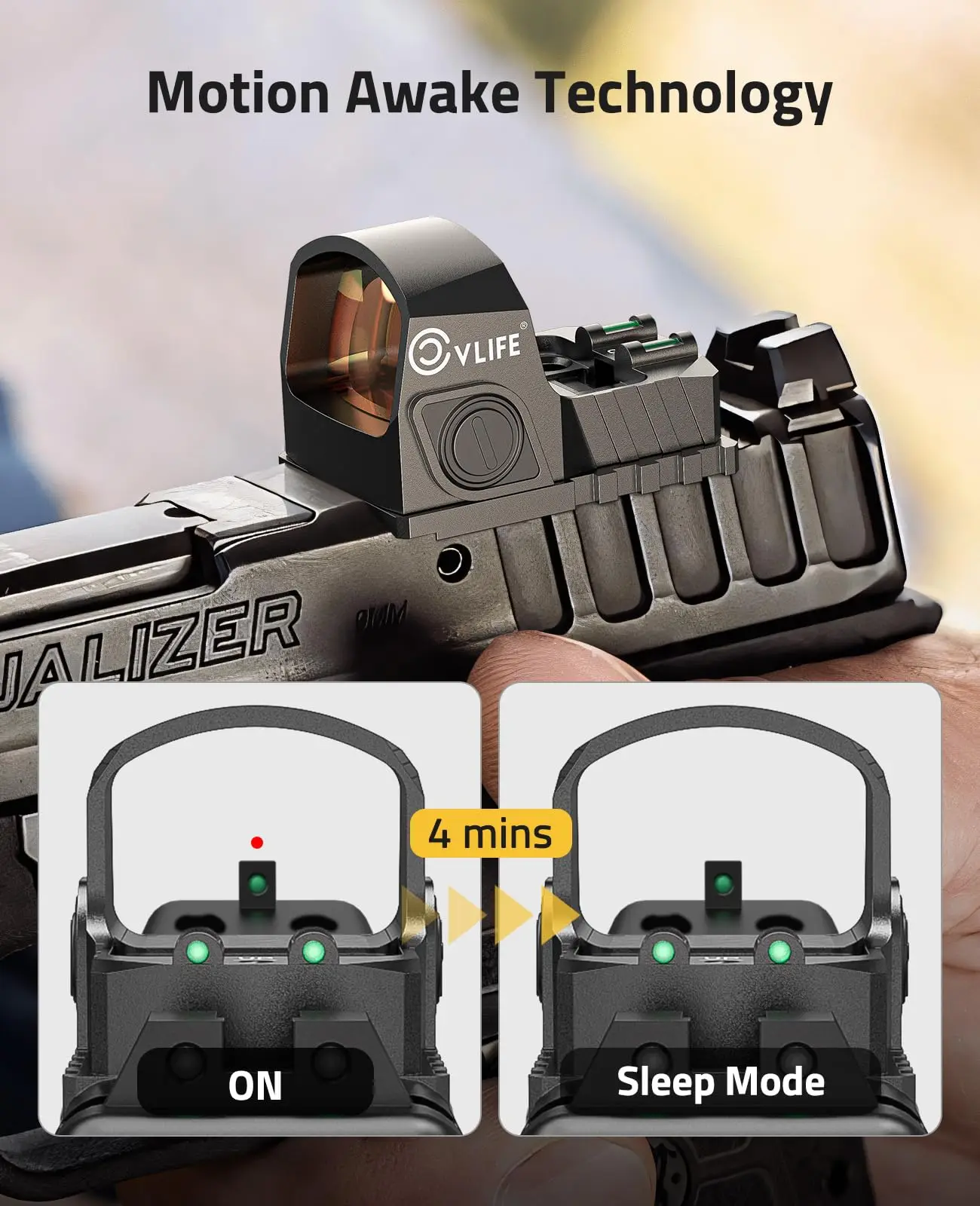 MidTen WolfCovert Motion Awake Red Dot Sight RMS RMSC MOS 2MOA Open Sight Shockproof Adapter Plate 21mm Picatinny Base