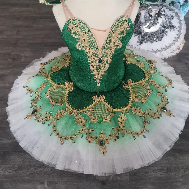 

Manual Customization Professional High Quality Costom Size Girls Kids Performance Wear Ombre Color Dark Green Ballet Tutu