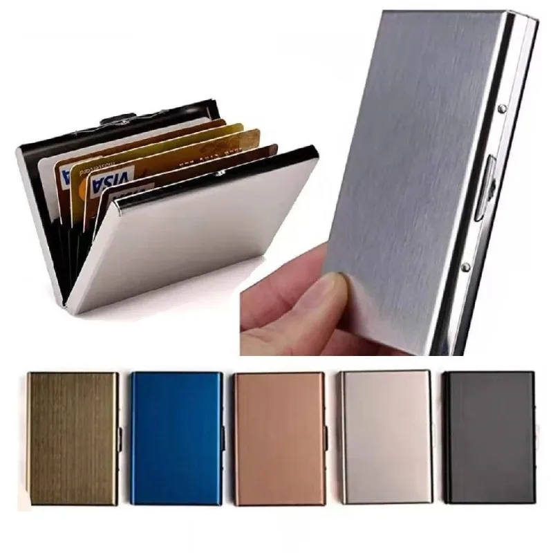 ID Credit Card Box Stainless Steel RFID Blocking Cards Organizer Case Holder 6 Cards Hold Available Business Card Storage Box