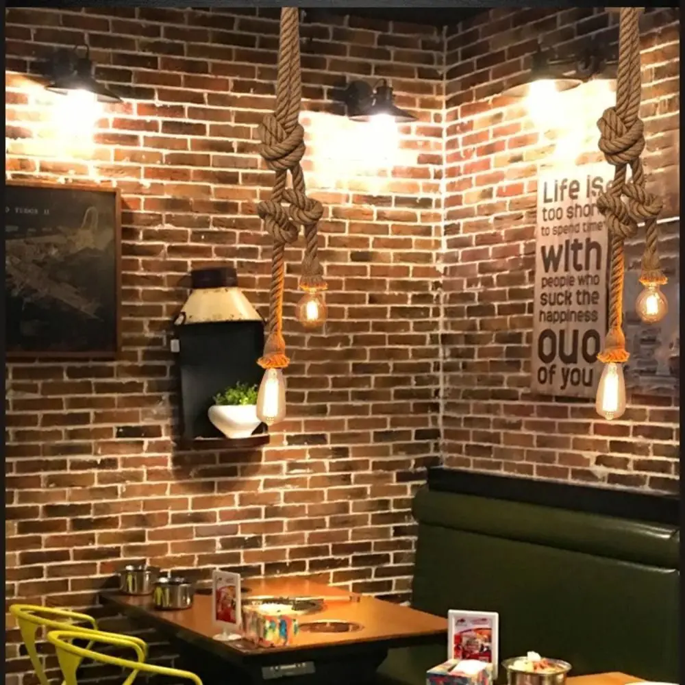 Creative Rope Lamp Durable Minimalist Edison Bulb Chandelier Vintage Hemp Rope Material Hemp Rope Pendant Lamp Living Room