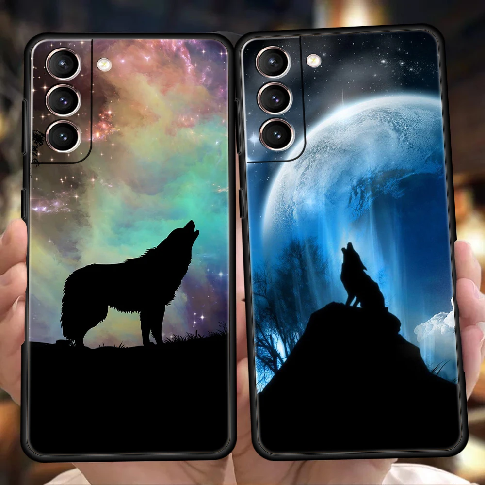 Custodia Per Telefono Moon Roaring Wolf Per Samsung S22 S20 S21 Fe Note S21 20 10 Ulrta S10 S10E S9 M21 M22 M32 M31 5G Plus Tpu Shell Coque