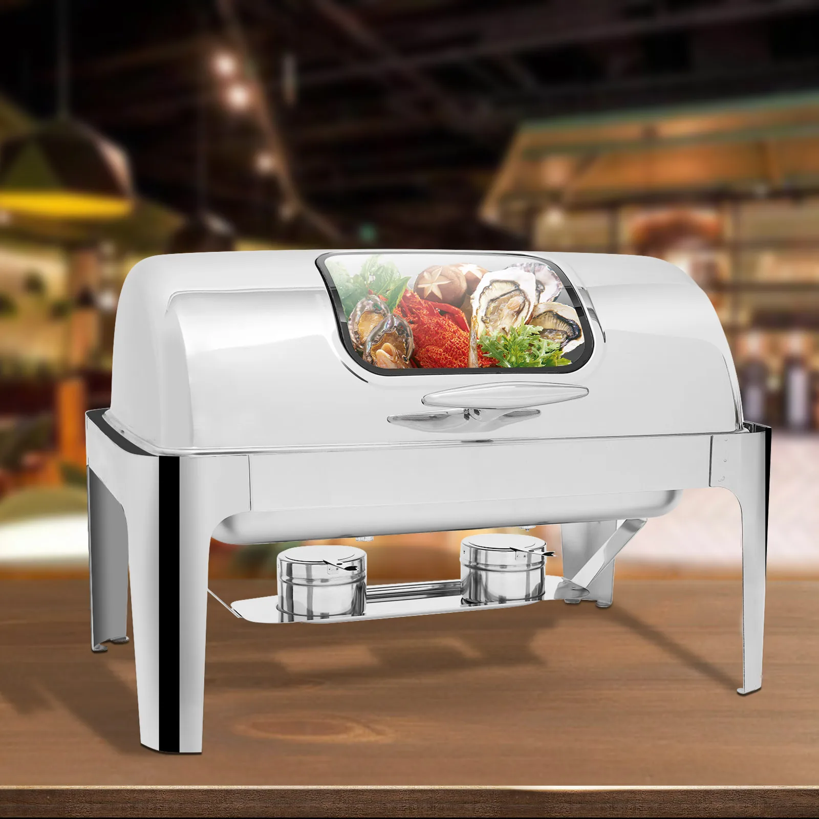 

Roll Top Chafing Dish Buffet Set Professional Chaffing Server Set Commercial Chafer Chafers For Catering Rolling Buffet Servers